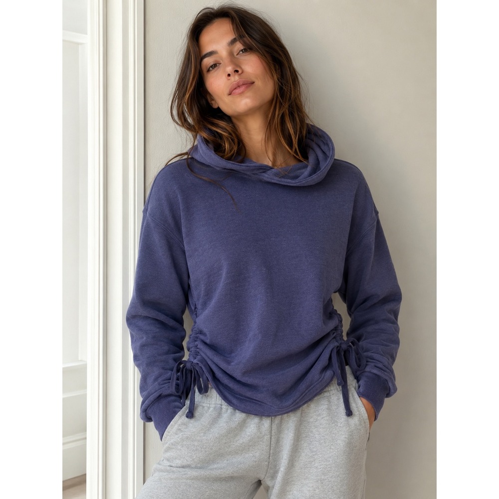 Aerie Side Cinch Hoodie Washed Navy Blue Pullover Sweatshirt XS